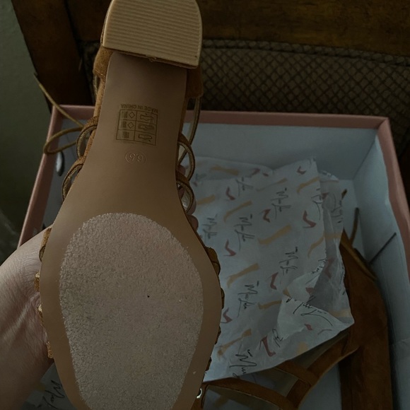 Camel Faux Suede Lace Heels - Picture 3 of 4